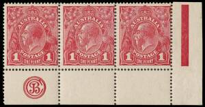 1d Carmine (G62), JBC Monogram corner strip of three; BW.72C(3)zb - $800. 2008 Drury Certificate. &nbsp;&nbsp;
