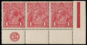 1d Carmine (G62), JBC Monogram corner strip of three; BW.72C(3)zb - $800. 2008 Drury Certificate.   