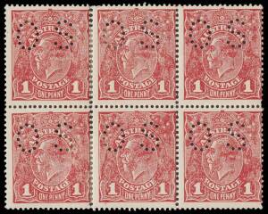 1d Carmine-Rose (G74), perforated OS, block of six [28-30/34-36] comprising “Substituted clichés Dies II and 1”; BW.72Qbb(2)ia, ja - $3,000+. 2**/4*, reinforced. 2012 Ceremuga Certificate.
