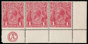 1d Carmine-Red Die III  (G109), CA Monogram corner strip of three; BW.75Azb - $3,000.