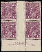 1d Violet, T.S. Harrison imprint block of four; BW.76(3)z - $350. Minor faults. &nbsp;