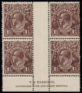 1&frac12;d Black-brown, T.S. Harrison imprint block of four; BW.83(1)z - $300. &nbsp; &nbsp; &nbsp;