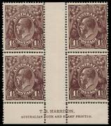 1&frac12;d Black-brown, T.S. Harrison imprint block of four; BW.83(1)z - $300. &nbsp; &nbsp; &nbsp;