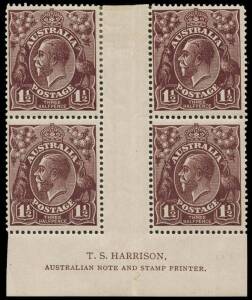 1½d Black-brown, T.S. Harrison imprint block of four; BW.83(3)z - $300.      