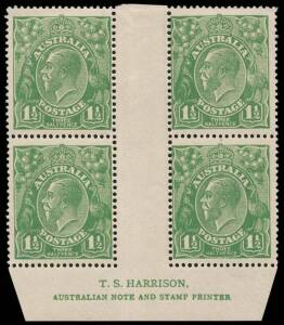 1½d Green, T.S.Harrison imprint block of four; BW.88z - $500.