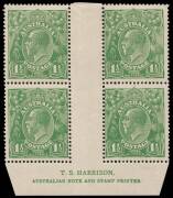 1&frac12;d Green, T.S.Harrison imprint block of four; BW.88z - $500.