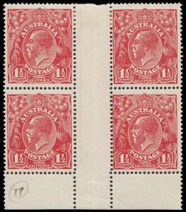 1½d Rose-scarlet “No imprint” (Mullett) block of four; BW.89zb - $200.         