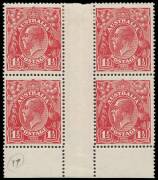 1&frac12;d Rose-scarlet &ldquo;No imprint&rdquo; (Mullett) block of four; BW.89zb - $200. &nbsp; &nbsp; &nbsp; &nbsp;&nbsp;