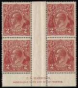 2d Red-Brown, Die I, T.S. HARRISON imprint blocks of four (x3) or eight (x1) in four different shades: BW #97z. - 2