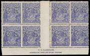 3d Blue, T.S. Harrison, Plate 2, imprint block of eight, perforated OS, with variety &ldquo;Large triangular flaw in right wattles&rdquo; [2L53]; BW.104ba, za,j.