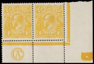 4d Lime-Yellow, CA Monogram corner pair; BW.110D(2)zb, 2004 Drury Certificate.