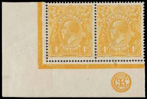 4d Pale Orange-Yellow, JBC Monogram corner pair; BW.110E(2)z. Small marginal stain.  