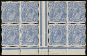 4d Ultramarine Cooke Plates, T.S. HARRISON two-line imprint block of eight with variety &ldquo;Thick 4 at right&rdquo;; BW.112(1)z - $15,000. 2009 Drury Certificate. Extremely rare.