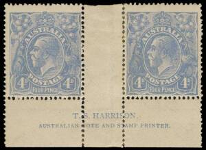 4d Dull Ultramarine, T.S. HARRISON two-line imprint pair, INVERTED watermark; BW.113Ba(3)z - $20,000 for block of four. 2012 Ceremuga Certificate. Mint, light toning and reinforced. Very rare.