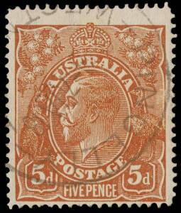 5d Chestnut Single-line Perf 14, INVERTED watermark; BW.122a - $1,500. Fine used.