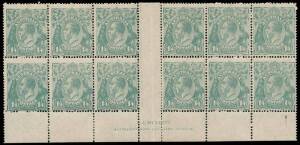 1/4 Greyish Blue, A.J. Mullett imprint block of twelve with variety &ldquo;Thick 1 at right&rdquo;; &nbsp;BW.128Eza,m.