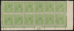 &frac12;d Pale Bluish Green, CA Monogram positional block of twelve with variety &ldquo;White spot before 2 in right value tablet&rdquo; [R55]; BW.65A(4)zb.q.