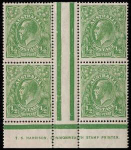 &frac12;d Dark Bluish Green, T.S. HARRISON one-line imprint block of four; BW.65B(7)z - $450.