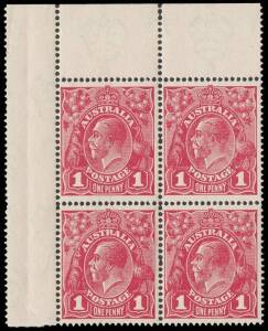 1d Carmine-Pink, Cooke printing (G101), R pane, top L corner block of four [1-2/7-8]; BW.73A(3) - $2,600. Fine.