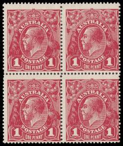 1d Deep Carmine-Rose (G105), INVERTED watermark block of four, BW.74Ba. $10,000 as singles.