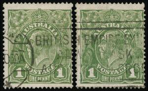 1d Sage-Green, INVERTED watermark, two adjoining singles which was once a pair as mentioned in the ACSC, Melbourne machine cancel; SG.82w - &pound;34,000, BW.78a - $60,000.