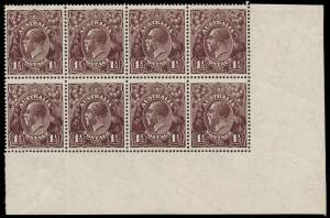 1&frac12;d Black-Brown, INVERTED watermark on very thin paper, lower right corner block of eight; BW.84Aa,aa - $2,000.