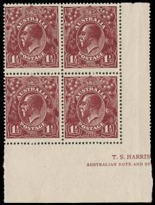 1&frac12;d Deep Red-Brown, INVERTED watermark, part T.S. Harrison imprint block of four: BW.86Aa -$600.