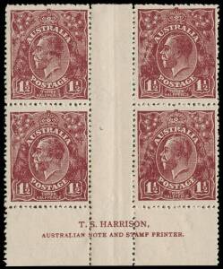 1&frac12;d Russett-Brown, T.S. Harrison imprint block of four; BW.86Dz - $400. &nbsp; &nbsp; &nbsp;