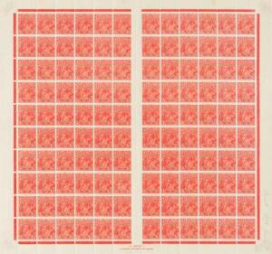 1&frac12;d Rose-Red, A.J. Mullett, Plate 3, complete sheet of 120, with imprint, INVERTED watermark and four listed ACSC varieties; BW 92a(3)z,za.d-e. Some separation, hinged in corner margins.