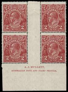 2d Red-Brown, A.J. Mullett imprint block of four, BW.98Az - $400. &nbsp; &nbsp; &nbsp;