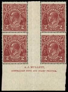 2d Bright Red-Brown, A.J. Mullett imprint block of 4; BW.98Bz - $400.