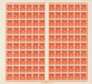2d Golden Scarlet optd OS, complete sheet of 120 with Ash imprint; BW.102(3 &ndash; OS). Selvedge blemishes.