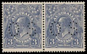 3d Blue, Type B-A pair, INVERTED watermark, perforated OS; BW.106ca - $450.&nbsp;