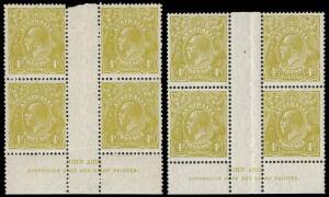 4d Olive, John Ash Plates 3 and 4 imprint blocks of four; BW.116(3)z, (4)z - $440.