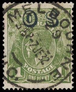 1d Green, optd OS, REVERSED watermark, cancelled at MELBOURNE/7JE32; SG.O129x -&pound;900, BW.82(OS)aa - $2,500. 2012 Ceremuga Certificate.