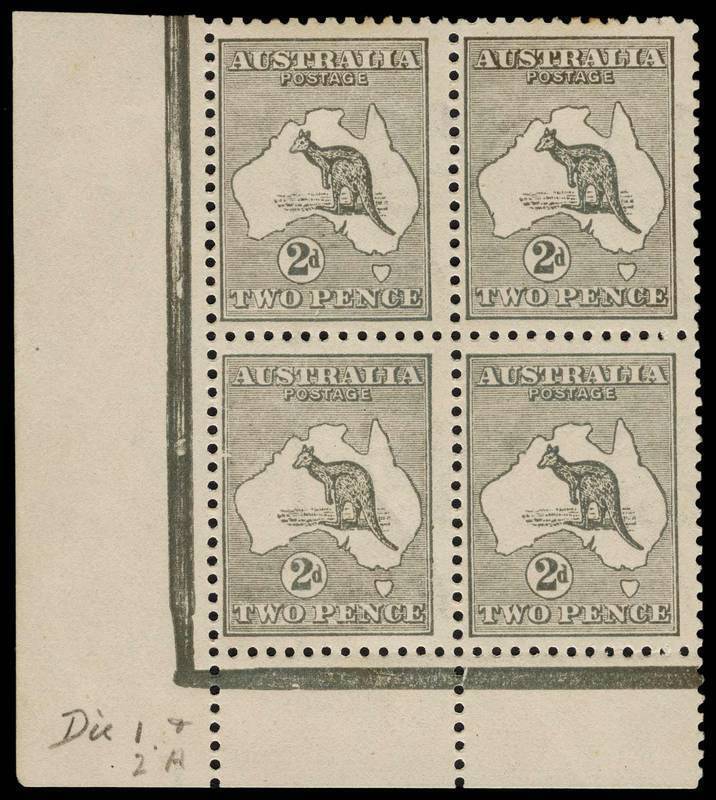 2d Grey (Die 1) lower left corner block of 4, the lower left unit [L55] being the "substituted cliche (Die 2A)" variety; upper pair Mint, lower pair, including the variety MUH. BW:7(1)jb - $7500 (but not priced MUH or in a block). SG.35a - £8000. Extremel