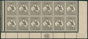 2d Grey (Die 1) JBC Monogram block of 12 from Plate 2; with variety "Shading break under W of TWO" [R60], MUH. BW:7(2)zb - $2500 for a Mint strip of 3.