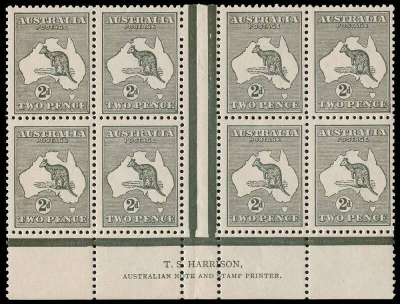 2d Grey (Die 1) Harrison two-line Imprint block of 8 from Plate 2, superb MUH/MLH. A particularly fine example of a scarce Imprint. BW:7(2)zd - $4000 (for a block of 4).