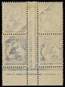 2&frac12;d Indigo, Harrison One-Line Imprint block of 4, all units showing partial or complete OFFSETS on gum. MUH/MLH. UNIQUE. [See BW:11c - Note 5 - $6750]. - 2