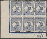 2&frac12;d Indigo, CA Monogram corner block of 6 from Plate 1, the stamps MUH; mounted in left margin. BW:11(1)z - $3250 for strip of 3.
