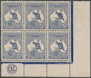 2½d Indigo, JBC Monogram corner block of 6 from Plate 1, MUH/MLH. BW:11(1)zb - $3250 for a strip of 3.