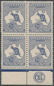 2½d Indigo, JBC Monogram block of 4 from Plate 2; MUH/MLH. BW:11(2)zc - $1250 for a single.