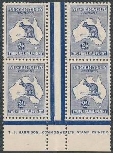 2½d Deep Blue, Harrison Imprint block of 4 from Plate 2, MUH/MVLH; cpl. of nibbed perforations at top. BW:11(2)zd - $3750.