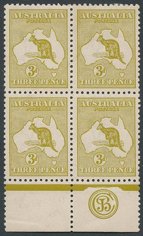 3d Deep Olive (Plate 1) JBC Monogram block of 4, MLH/MUH. BW:13(1)zc - $1500 for a single.