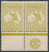 3d Olive, JBC Monogram pairs in 3 different shades; one perforated Small OS. Mint. (6 stamps). BW:$3750+.