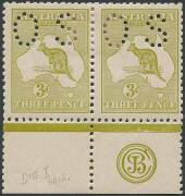 3d Olive, JBC Monogram pairs in 3 different shades; one perforated Small OS. Mint. (6 stamps). BW:$3750+. - 3