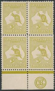 3d Yellow-Olive (Plate 2) JBC Monogram block of 4 MUH/MLH. BW:13(2)zc - $1250 for a single.