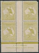 3d Yellow-Olive (Die 1) Harrison two-line Imprint block of 4 M/MUH; upper right perforation pulled. BW:13(1)zd - $4000.