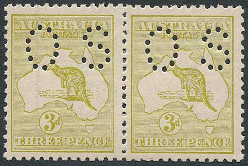 3d Olive, perforated Small OS, Die 2 + 1 horizontal pair with INVERTED WATERMARK, MUH. BW:13a/aa perf.OS - $1675+.
