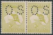 3d Olive, perforated Small OS, Die 2 + 1 horizontal pair with INVERTED WATERMARK, MUH. BW:13a/aa perf.OS - $1675+.